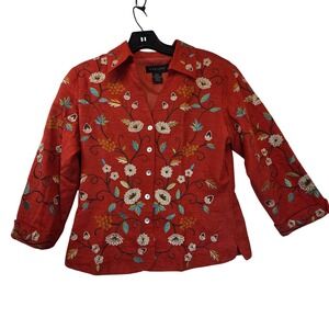 Silk Land Embroidered Floral Jacket Blazer Artsy Boho Fall Dopamine Womens Small